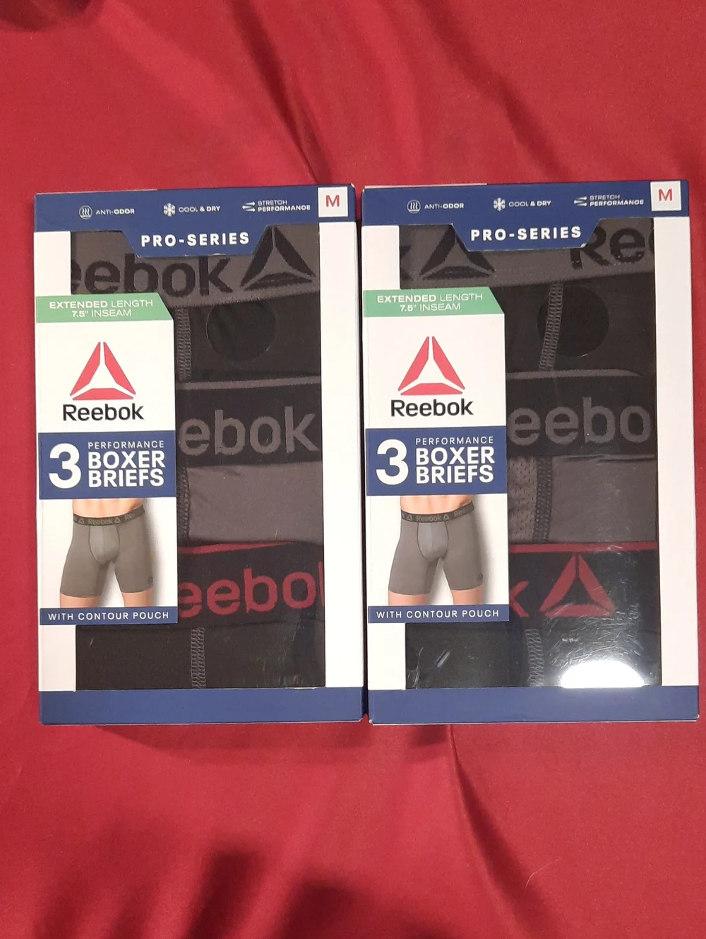2 Reebok Men’s 3-Pack Pro-Series Boxer Briefs in Black, Grey, Red Logo 6 Pair